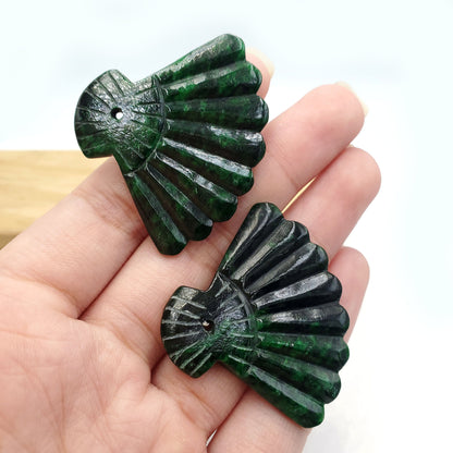 Yingmart Pairs of Green natural jade charm Caved Hand Fan, necklace, Earrings, Pendant, Chain bracelet bead decoration, Lucky pendant