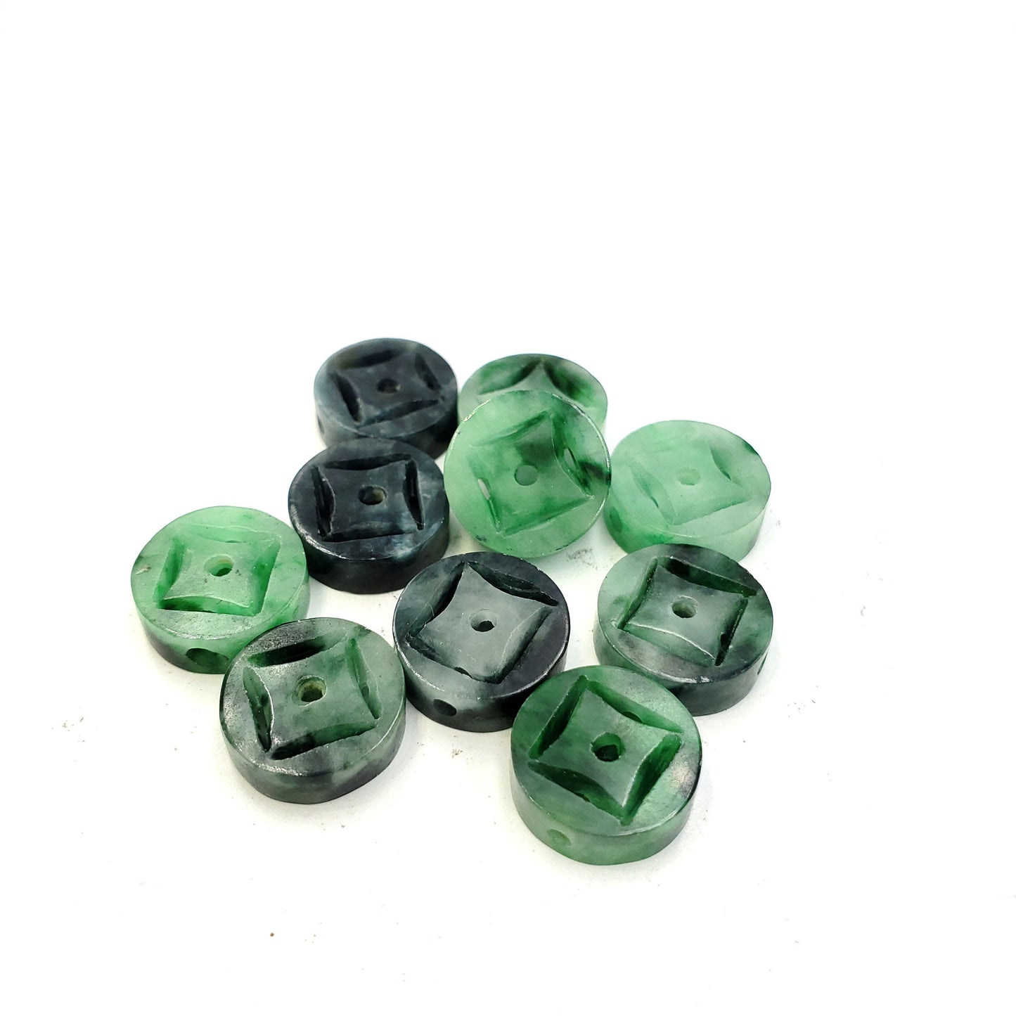 Yingmart PJG24 Green natural jade charm Caved Coins, necklace, Earrings, Pendant, Chain bracelet bead decoration, Lucky pendant