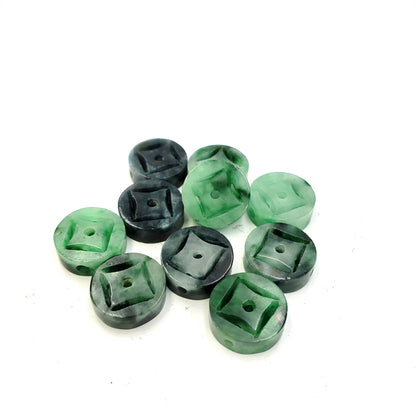 Yingmart PJG24 Green natural jade charm Caved Coins, necklace, Earrings, Pendant, Chain bracelet bead decoration, Lucky pendant