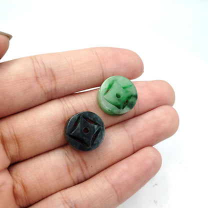 Yingmart PJG24 Green natural jade charm Caved Coins, necklace, Earrings, Pendant, Chain bracelet bead decoration, Lucky pendant