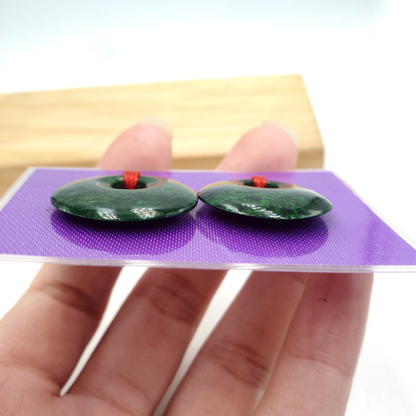 Yingmart Pairs of Green natural jade charm Carved Circle, necklace, Earrings, Pendant, decoration, Lucky pendant