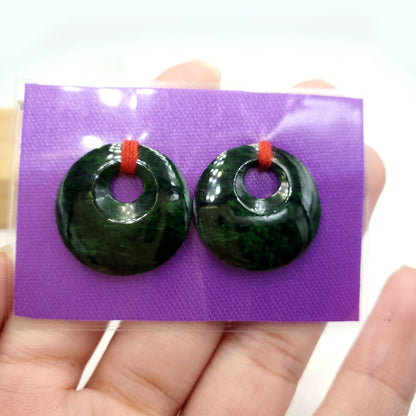 Yingmart Pairs of Green natural jade charm Carved Circle, necklace, Earrings, Pendant, decoration, Lucky pendant