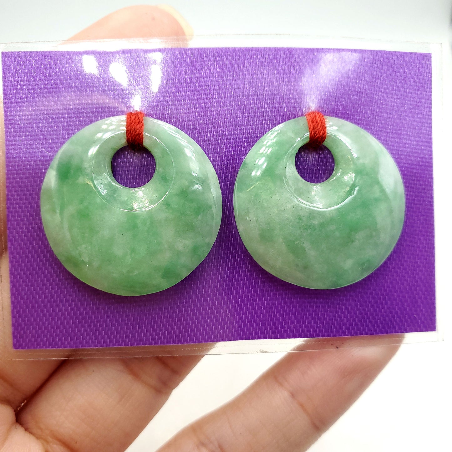 Yingmart Pairs of Green natural jade charm Carved Circle, necklace, Earrings, Pendant, decoration, Lucky pendant