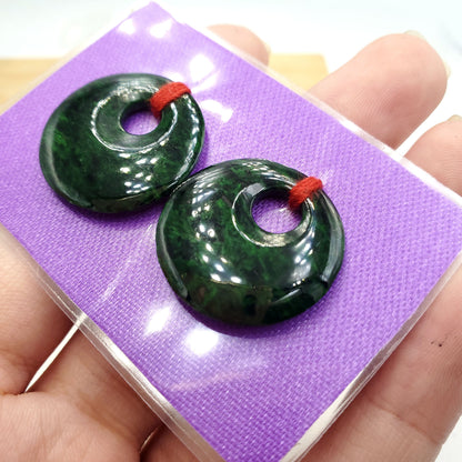 Yingmart Pairs of Green natural jade charm Carved Circle, necklace, Earrings, Pendant, decoration, Lucky pendant