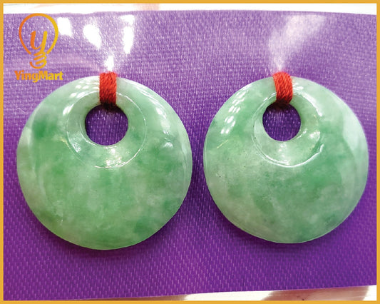 Yingmart Pairs of Green natural jade charm Carved Circle, necklace, Earrings, Pendant, decoration, Lucky pendant