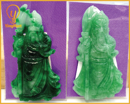 Yingmart Green Natural Jade Stone Carved Statue of generals Jadeite, Protection, Good Luck