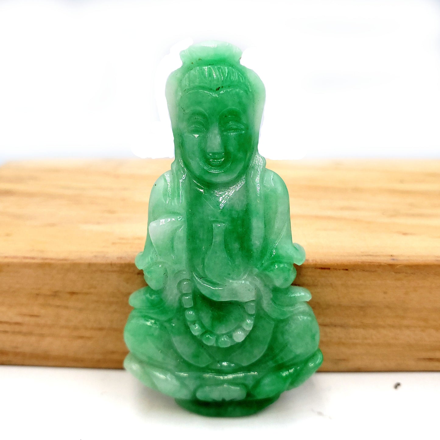 Yingmart Green Natural Jade Stone Carved Statue of Bodhisattva Jadeite, Protection, Good Luck