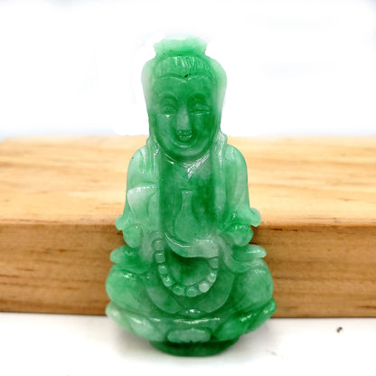 Yingmart Green Natural Jade Stone Carved Statue of Bodhisattva Jadeite, Protection, Good Luck