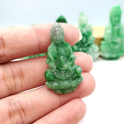 Yingmart Green Natural Jade Stone Carved Statue of Bodhisattva Jadeite, Protection, Good Luck