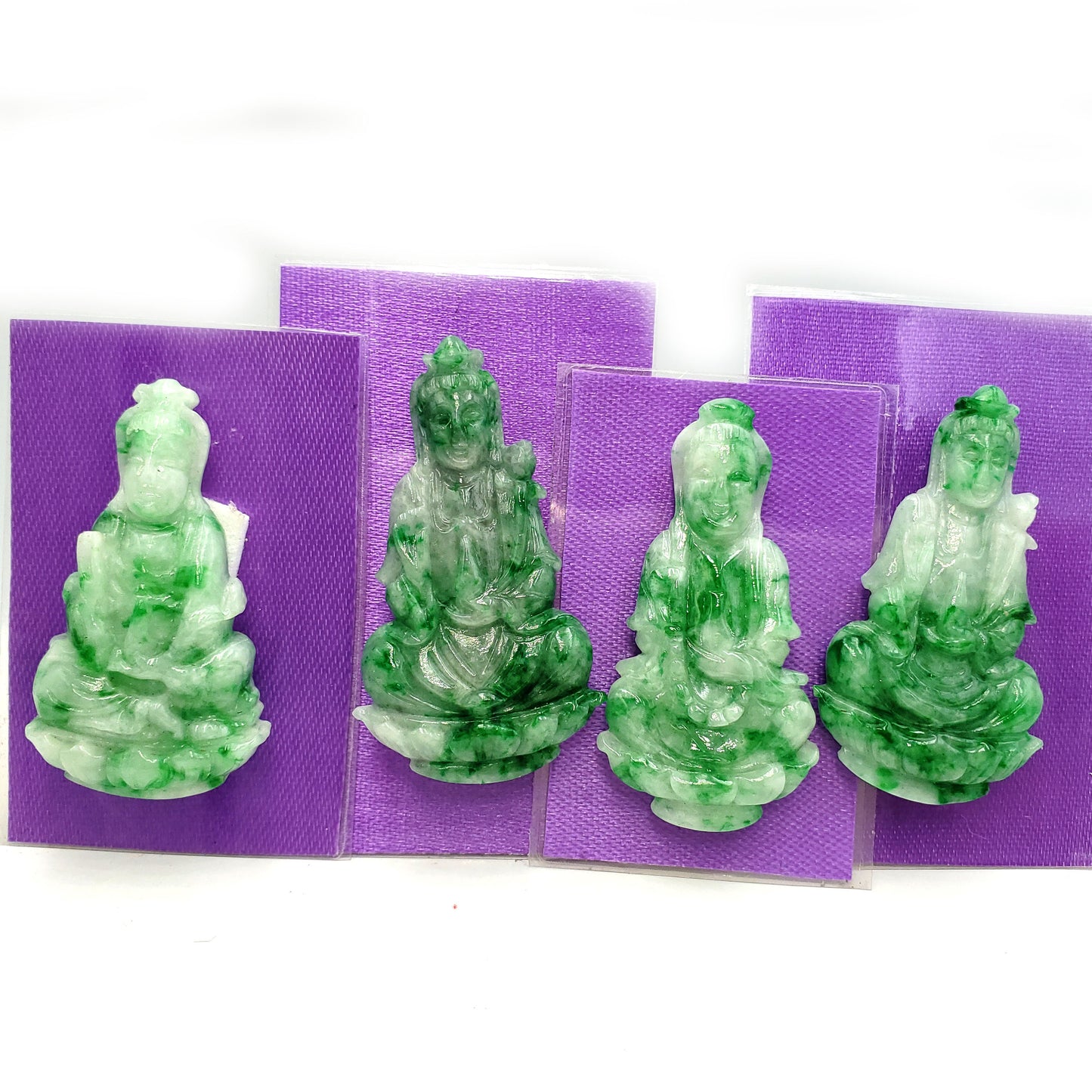 Yingmart Green Natural Jade Stone Carved Statue of Bodhisattva Jadeite, Protection, Good Luck
