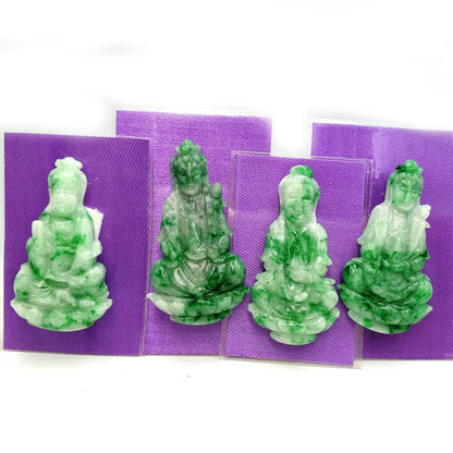 Yingmart Green Natural Jade Stone Carved Statue of Bodhisattva Jadeite, Protection, Good Luck