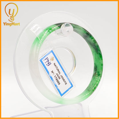YingCollection 55mm PNJ Certified Natural Color Green With Black Brown Spot Jadeite Jade Bangle Bracelet, Real Gemstone, Jewelry