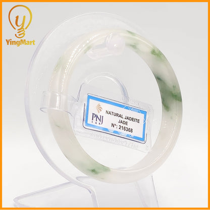 YingCollection 58mm PNJ Certified Natural Color Green With Black Brown Spot Jadeite Jade Bangle Bracelet, Real Gemstone, Jewelry