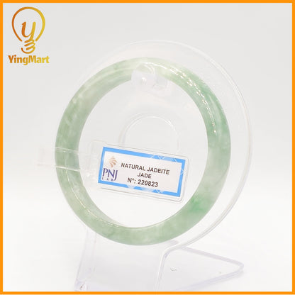 YingCollection 57mm PNJ Certified Natural Color Green With Black Brown Spot Jadeite Jade Bangle Bracelet, Real Gemstone, Jewelry