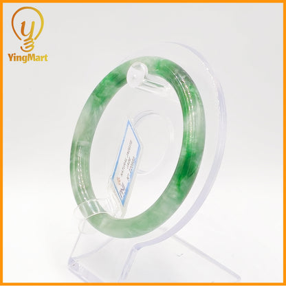 YingCollection 57mm PNJ Certified Natural Color Green With Black Brown Spot Jadeite Jade Bangle Bracelet, Real Gemstone, Jewelry