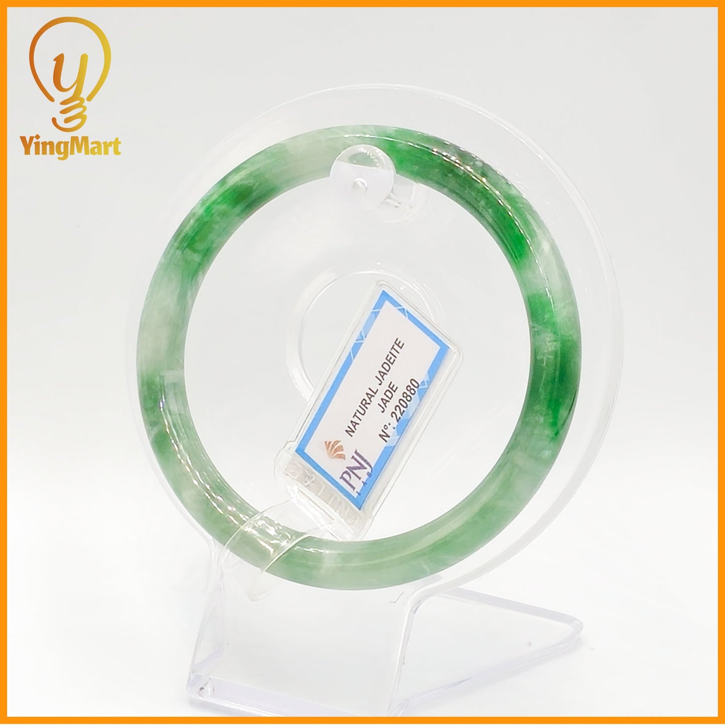 YingCollection 57mm PNJ Certified Natural Color Green With Black Brown Spot Jadeite Jade Bangle Bracelet, Real Gemstone, Jewelry