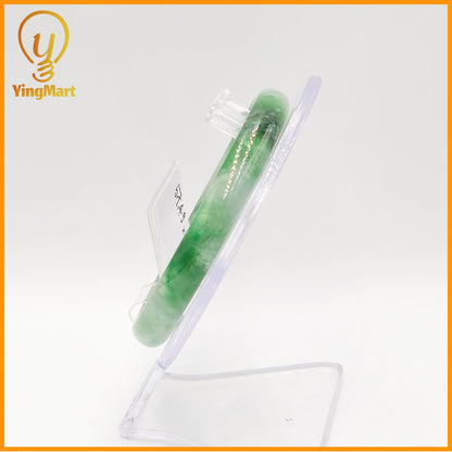 YingCollection 57mm PNJ Certified Natural Color Green With Black Brown Spot Jadeite Jade Bangle Bracelet, Real Gemstone, Jewelry