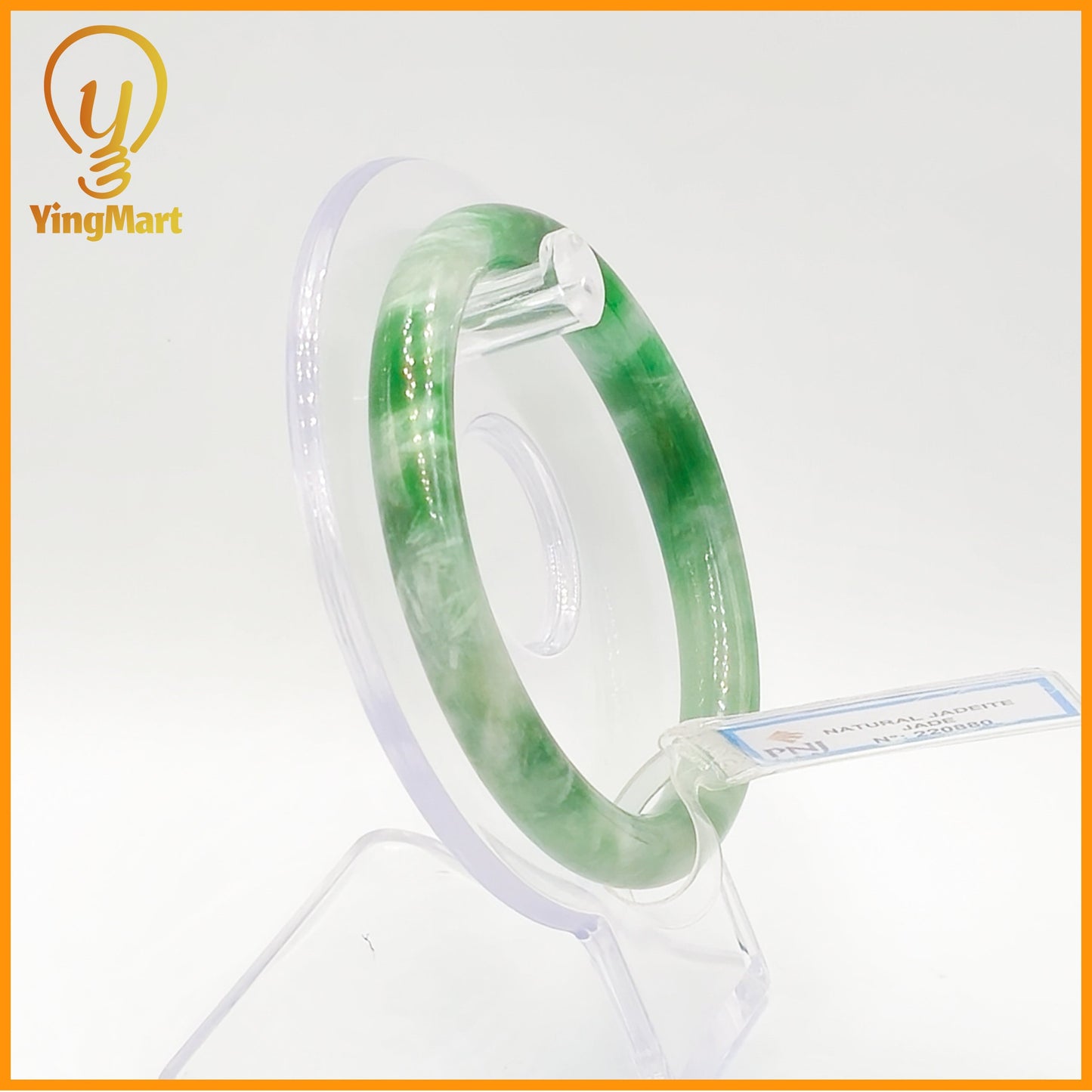 YingCollection 57mm PNJ Certified Natural Color Green With Black Brown Spot Jadeite Jade Bangle Bracelet, Real Gemstone, Jewelry