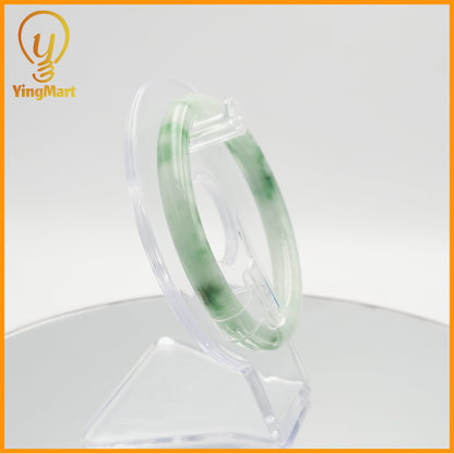 YingCollection 57mm PNJ Certified Natural Color Green With Black Brown Spot Jadeite Jade Bangle Bracelet, Real Gemstone, Jewelry