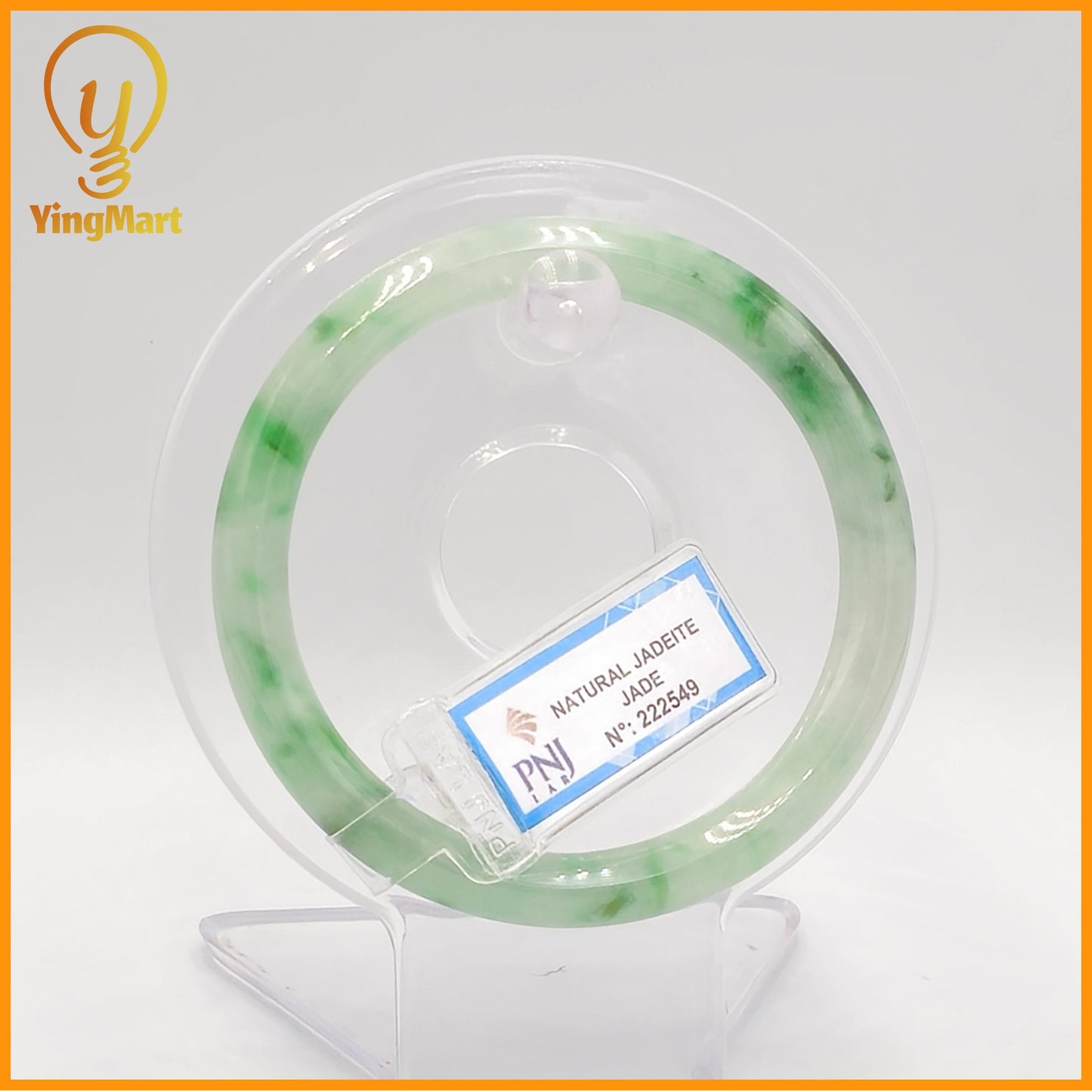 YingCollection 57mm PNJ Certified Natural Color Green With Black Brown Spot Jadeite Jade Bangle Bracelet, Real Gemstone, Jewelry