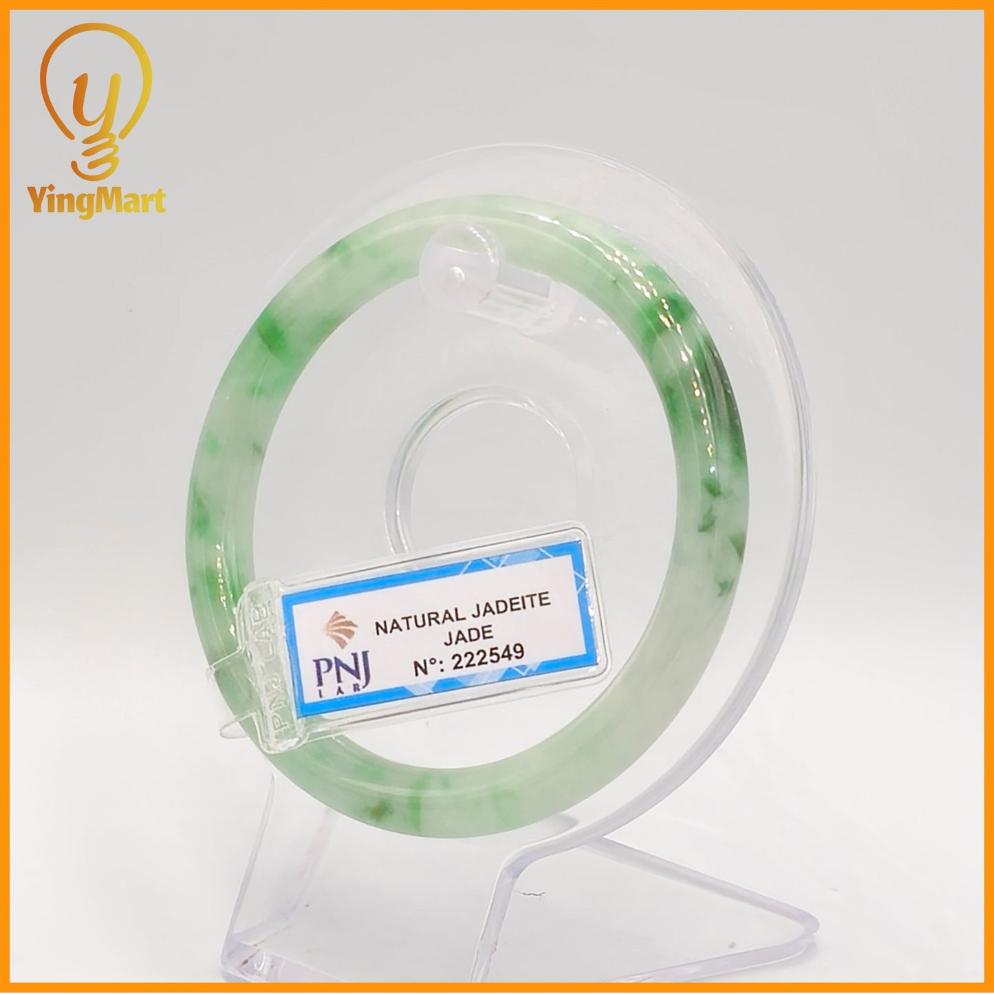 YingCollection 57mm PNJ Certified Natural Color Green With Black Brown Spot Jadeite Jade Bangle Bracelet, Real Gemstone, Jewelry