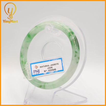 YingCollection 57mm PNJ Certified Natural Color Green With Black Brown Spot Jadeite Jade Bangle Bracelet, Real Gemstone, Jewelry