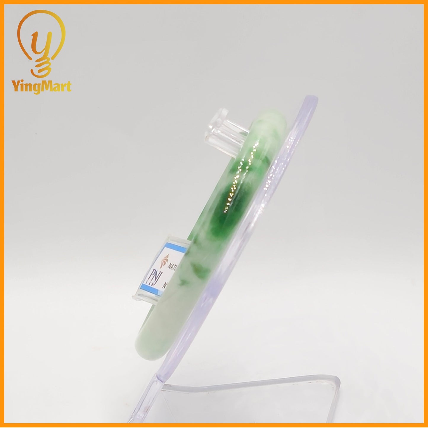 YingCollection 57mm PNJ Certified Natural Color Green With Black Brown Spot Jadeite Jade Bangle Bracelet, Real Gemstone, Jewelry