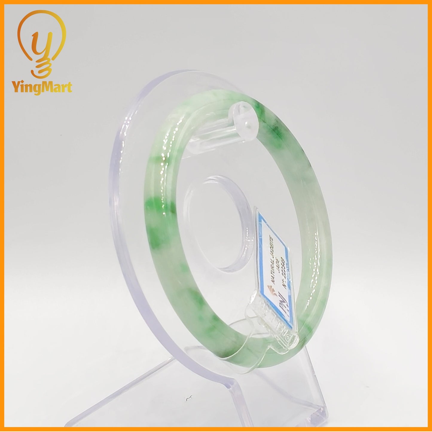 YingCollection 57mm PNJ Certified Natural Color Green With Black Brown Spot Jadeite Jade Bangle Bracelet, Real Gemstone, Jewelry