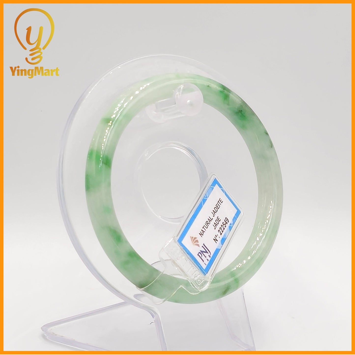 YingCollection 57mm PNJ Certified Natural Color Green With Black Brown Spot Jadeite Jade Bangle Bracelet, Real Gemstone, Jewelry