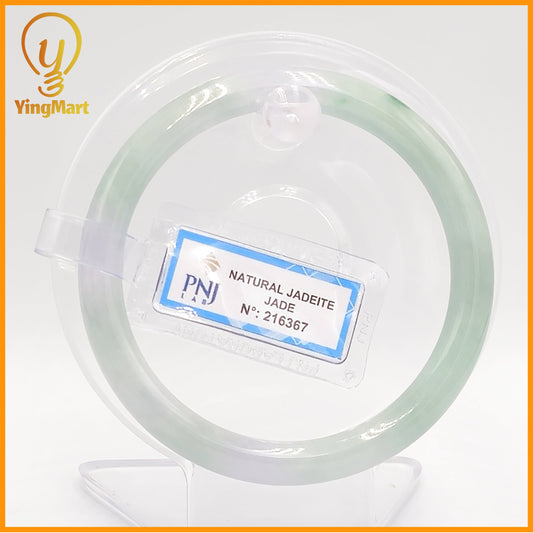 YingCollection 59mm PNJ Certified Natural Color Green With Black Brown Spot Jadeite Jade Bangle Bracelet, Real Gemstone, Jewelry