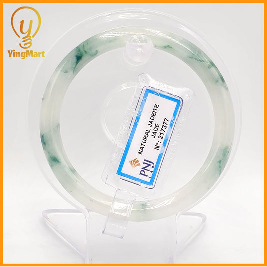 YingCollection 57mm PNJ Certified Natural Color Green With Black Brown Spot Jadeite Jade Bangle Bracelet, Real Gemstone, Jewelry