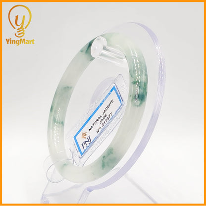 YingCollection 57mm PNJ Certified Natural Color Green With Black Brown Spot Jadeite Jade Bangle Bracelet, Real Gemstone, Jewelry