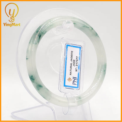 YingCollection 57mm PNJ Certified Natural Color Green With Black Brown Spot Jadeite Jade Bangle Bracelet, Real Gemstone, Jewelry