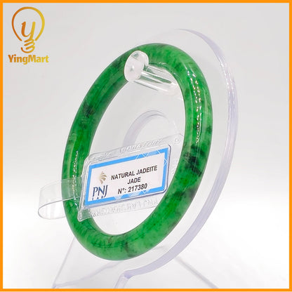 YingCollection 55mm PNJ Certified Natural Color Green With Black Brown Spot Jadeite Jade Bangle Bracelet, Real Gemstone, Jewelry
