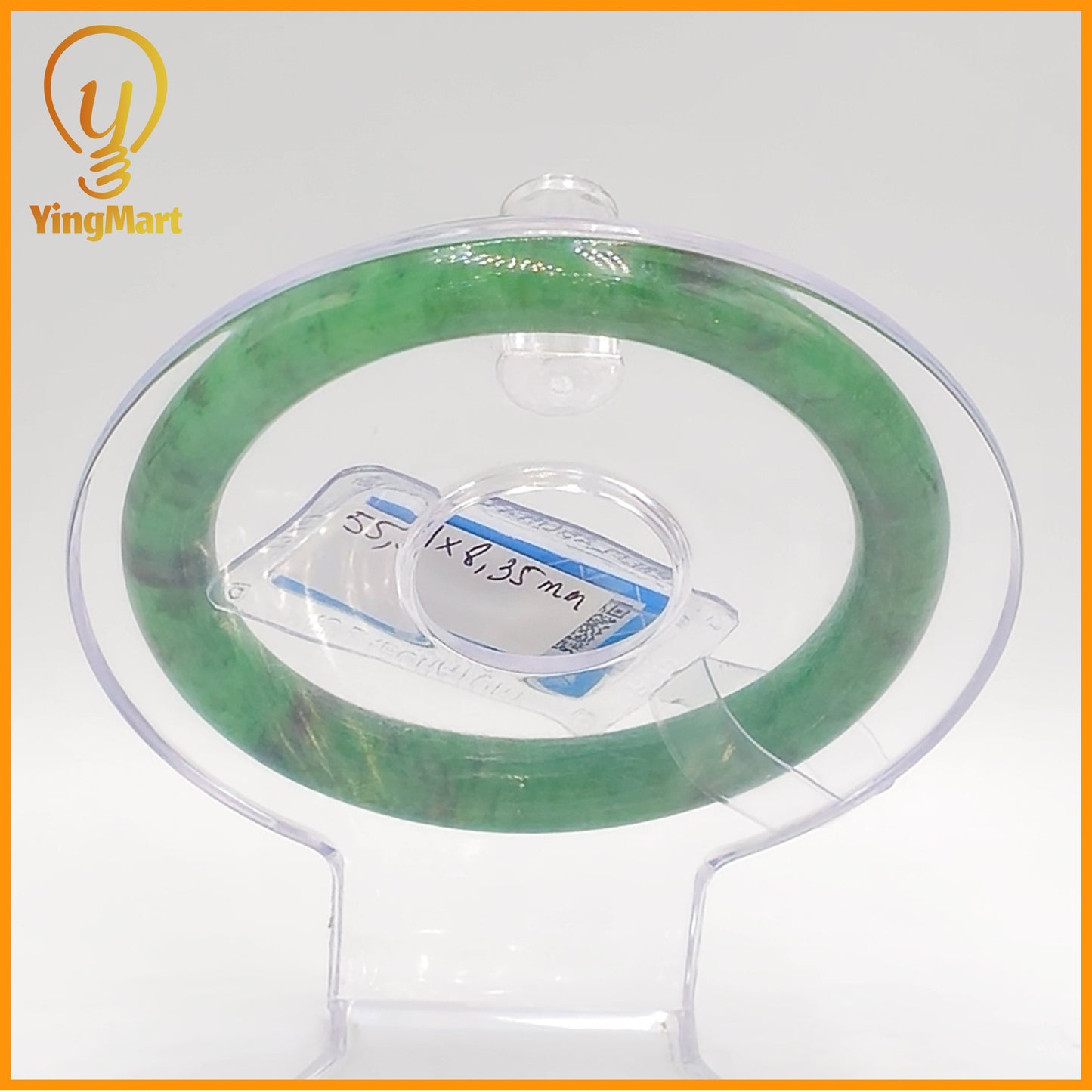 YingCollection 55mm PNJ Certified Natural Color Green With Black Brown Spot Jadeite Jade Bangle Bracelet, Real Gemstone, Jewelry