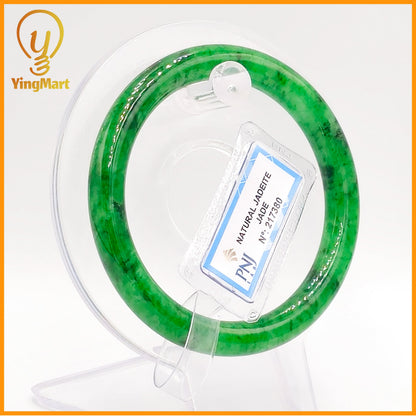 YingCollection 55mm PNJ Certified Natural Color Green With Black Brown Spot Jadeite Jade Bangle Bracelet, Real Gemstone, Jewelry
