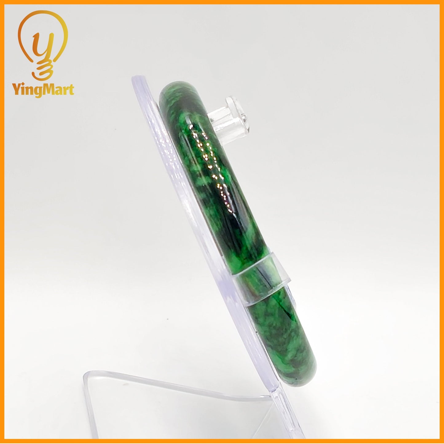YingCollection 60mm PNJ Certified Natural Color Green With Black Brown Spot Jadeite Jade Bangle Bracelet, Real Gemstone, Jewelry