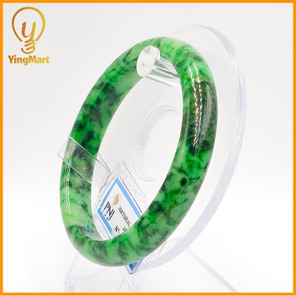YingCollection 60mm PNJ Certified Natural Color Green With Black Brown Spot Jadeite Jade Bangle Bracelet, Real Gemstone, Jewelry