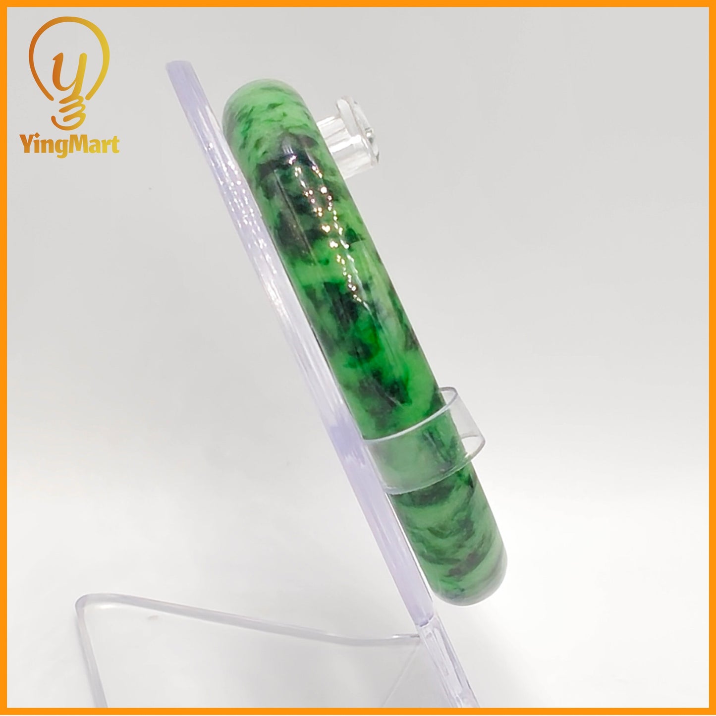 YingCollection 60mm PNJ Certified Natural Color Green With Black Brown Spot Jadeite Jade Bangle Bracelet, Real Gemstone, Jewelry