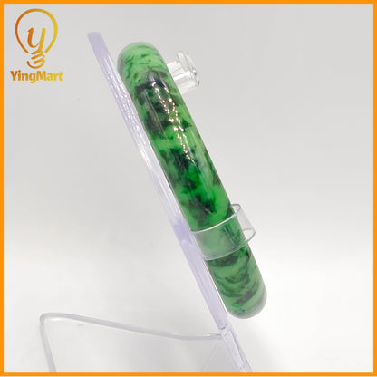 YingCollection 60mm PNJ Certified Natural Color Green With Black Brown Spot Jadeite Jade Bangle Bracelet, Real Gemstone, Jewelry