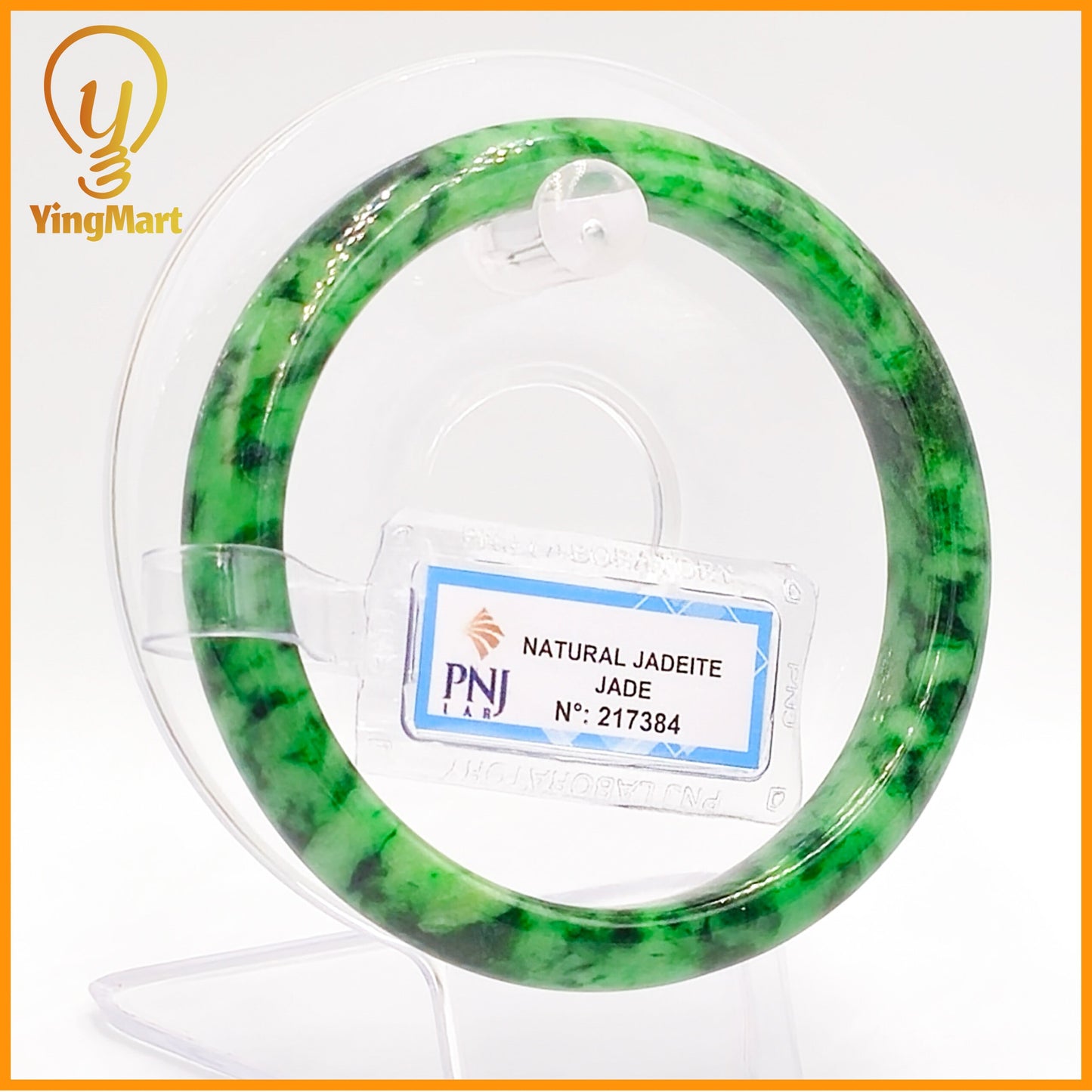 YingCollection 60mm PNJ Certified Natural Color Green With Black Brown Spot Jadeite Jade Bangle Bracelet, Real Gemstone, Jewelry