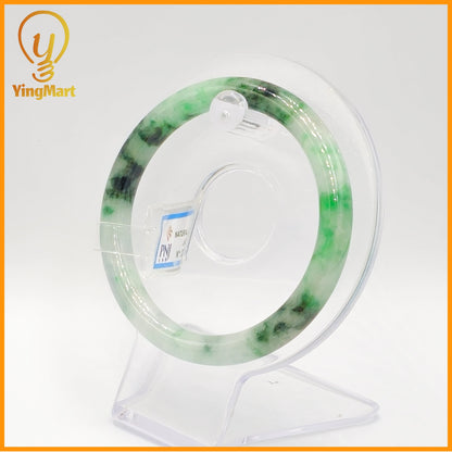 YingCollection 57mm PNJ Certified Natural Color Green With Black Brown Spot Jadeite Jade Bangle Bracelet, Real Gemstone, Jewelry