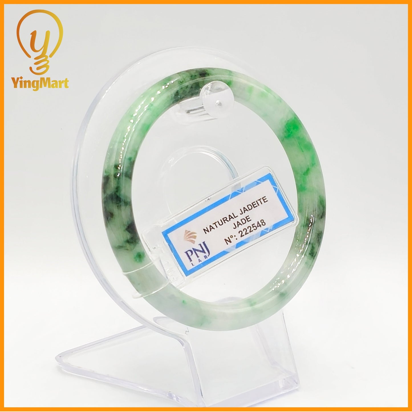 YingCollection 57mm PNJ Certified Natural Color Green With Black Brown Spot Jadeite Jade Bangle Bracelet, Real Gemstone, Jewelry