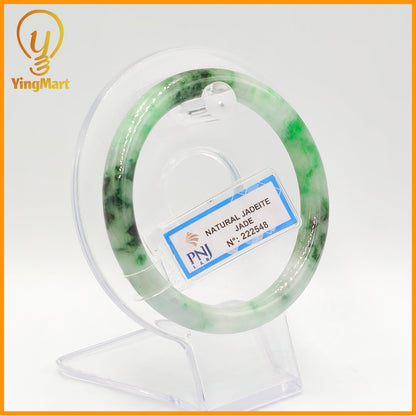 YingCollection 57mm PNJ Certified Natural Color Green With Black Brown Spot Jadeite Jade Bangle Bracelet, Real Gemstone, Jewelry