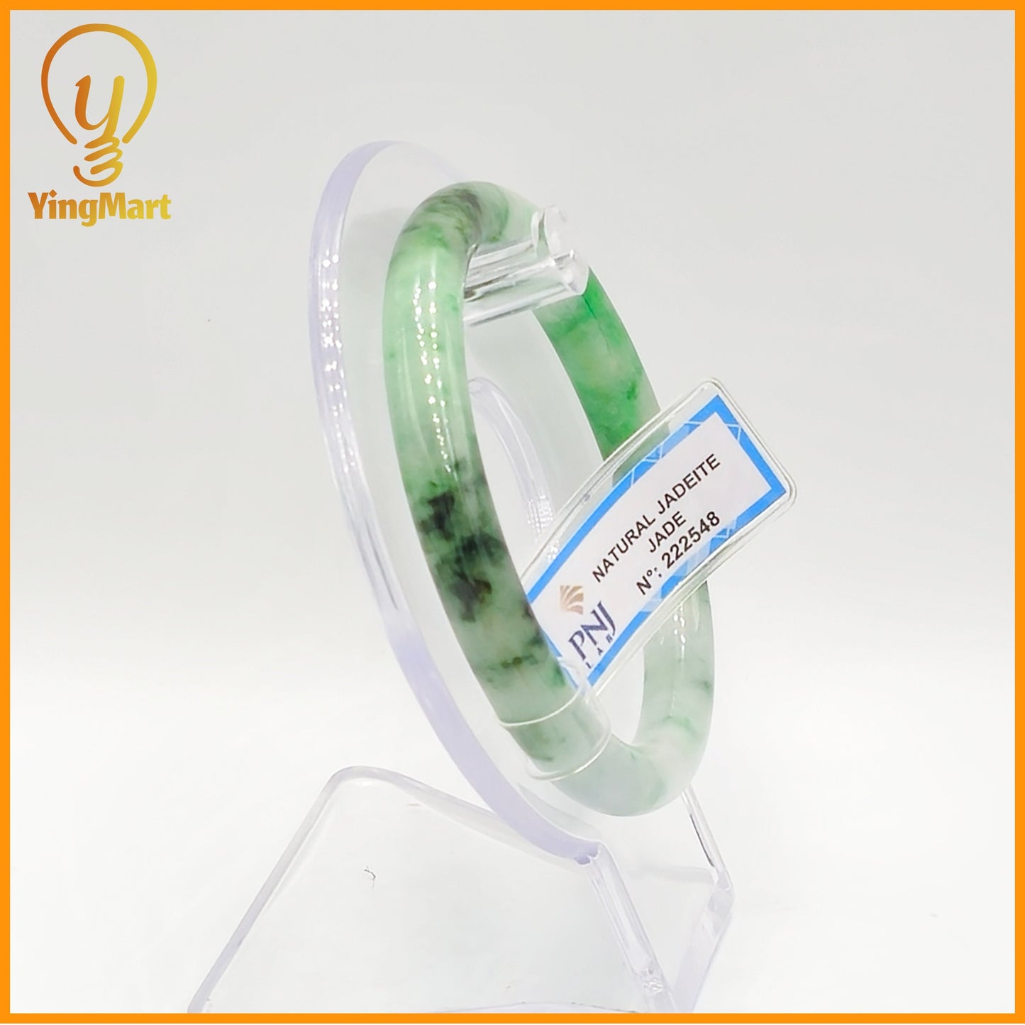 YingCollection 57mm PNJ Certified Natural Color Green With Black Brown Spot Jadeite Jade Bangle Bracelet, Real Gemstone, Jewelry