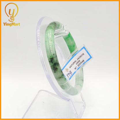 YingCollection 57mm PNJ Certified Natural Color Green With Black Brown Spot Jadeite Jade Bangle Bracelet, Real Gemstone, Jewelry