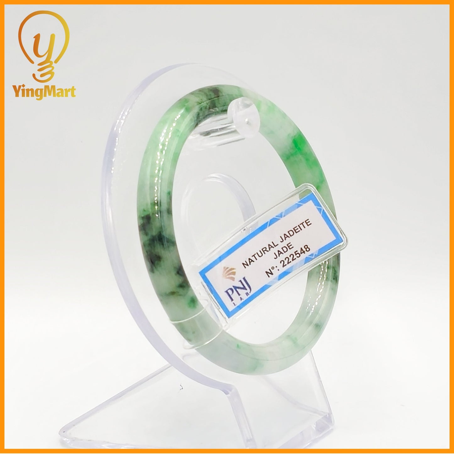 YingCollection 57mm PNJ Certified Natural Color Green With Black Brown Spot Jadeite Jade Bangle Bracelet, Real Gemstone, Jewelry