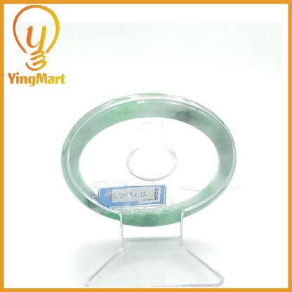 YingCollection 69mm PNJ 185165 Certified Natural Color Green With Black Brown Spot Jadeite Jade Bangle Bracelet, Real Gemstone, Jewelry