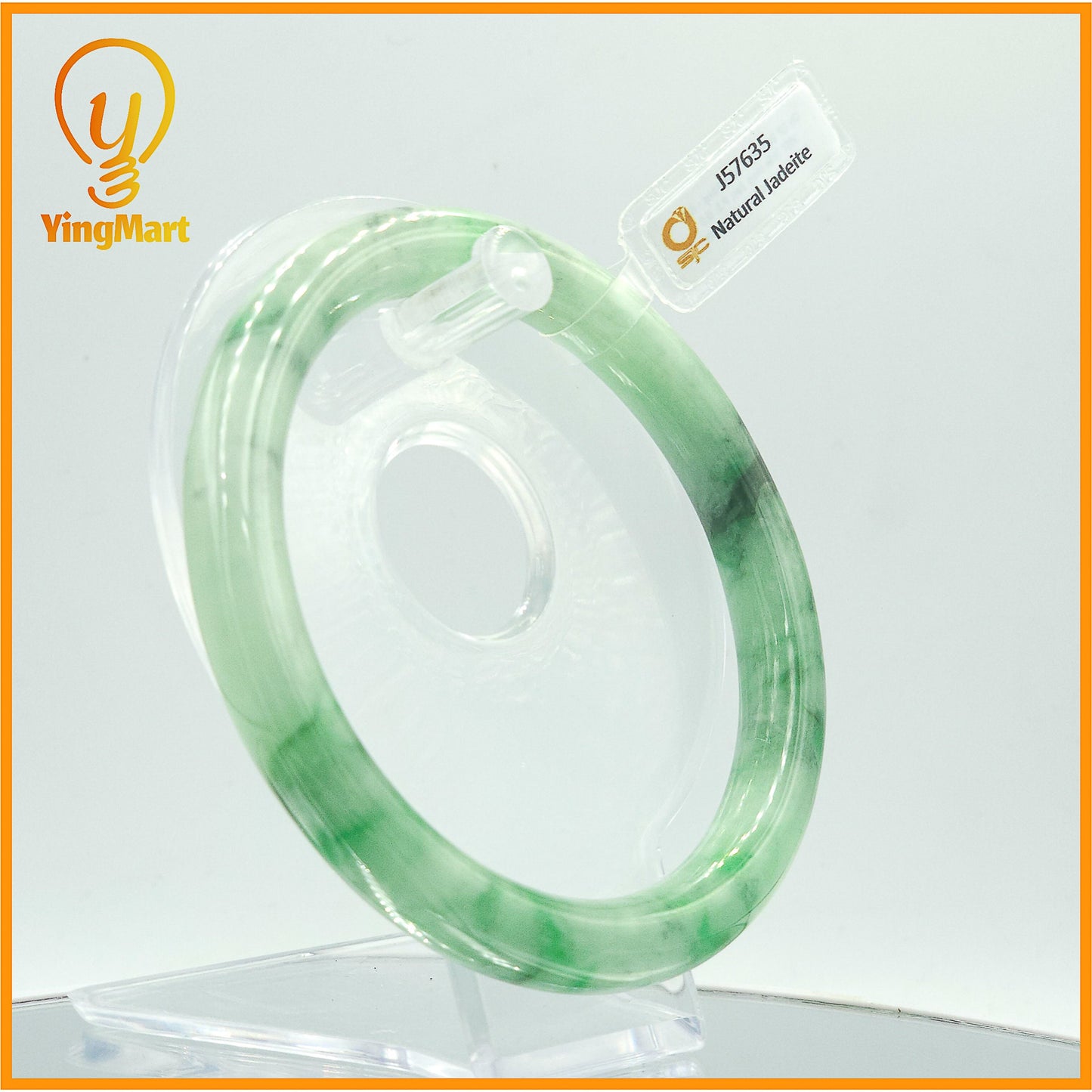 YingCollection 69mm SJC 57635 Certified Natural Color Green With Black Brown Spot Jadeite Jade Bangle Bracelet, Real Gemstone, Jewelry