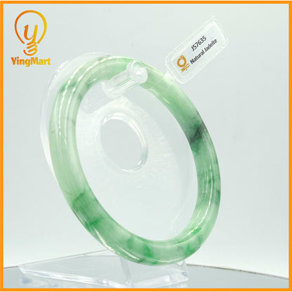 YingCollection 69mm SJC 57635 Certified Natural Color Green With Black Brown Spot Jadeite Jade Bangle Bracelet, Real Gemstone, Jewelry